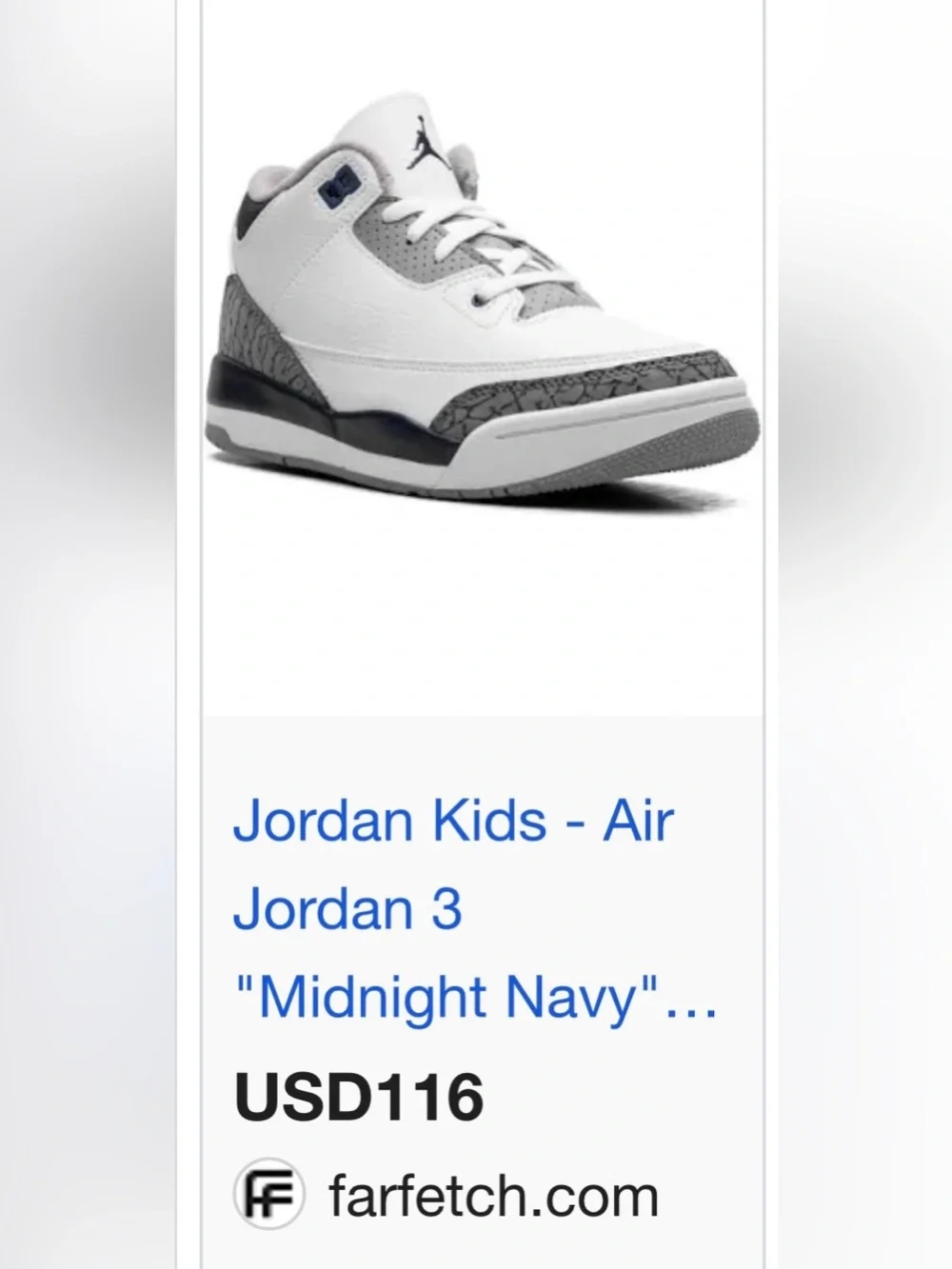 Jordan Kids' White and blue Air Jordan 3 retro Retro Basketball Sneakers